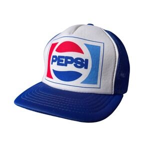 Vintage Pepsi Trucker Hat Blue White Mesh Snapback Soda Advertising Logo Cap